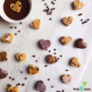 cookie dough heart shapes with chocolate