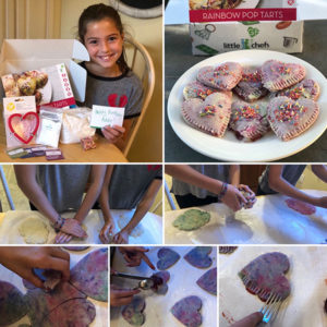 making rainbow pop tarts in heart shapes